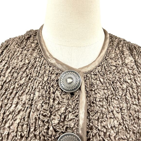 Vintage 90s Double D Ranch Taupe Crinkle Satin Concho Bomber Jacket - Picture 2 of 7